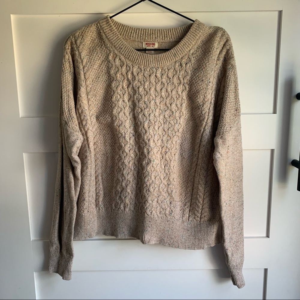 MOSSIMO | EUC Target Brand Tan / Cream & Confetti Crew Neck Cable Knit Sweater L